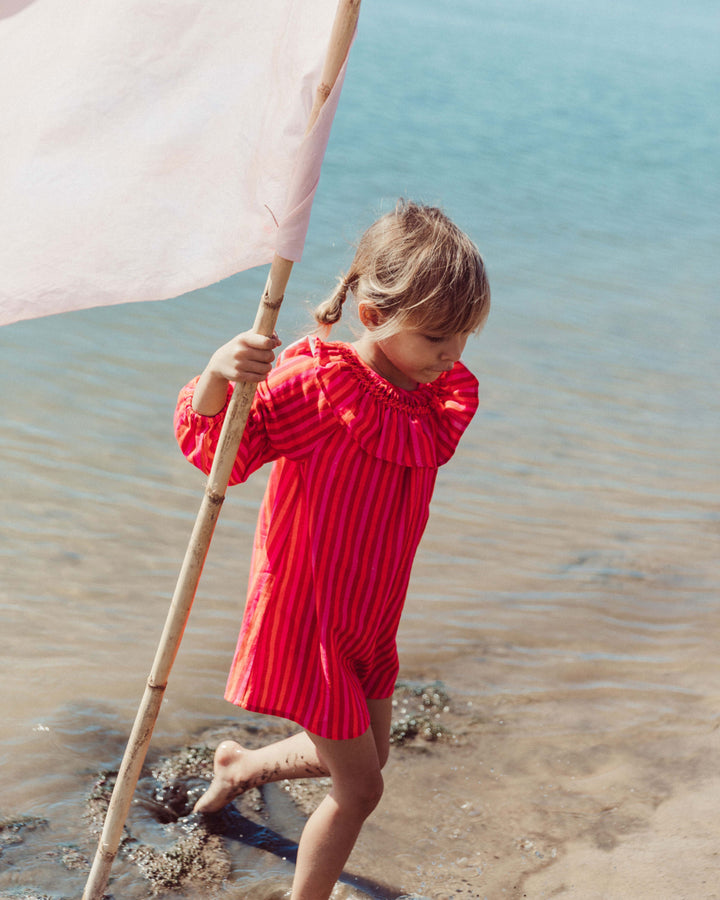 VESTIDO VOLARA FUCSIA STRIPES PETIT