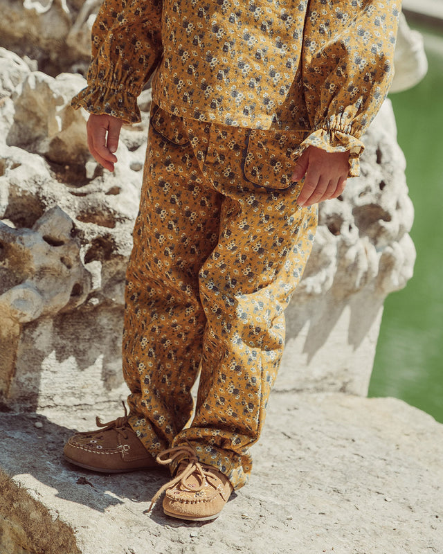 PANTALON NENA DENIM FLOWERS MUSTARD PETIT