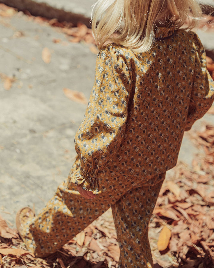 PANTALON NENA DENIM FLOWERS MUSTARD PETIT