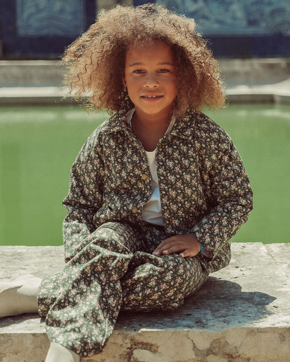 CHAQUETA SURI DENIM FLOWERS GREEN PETIT