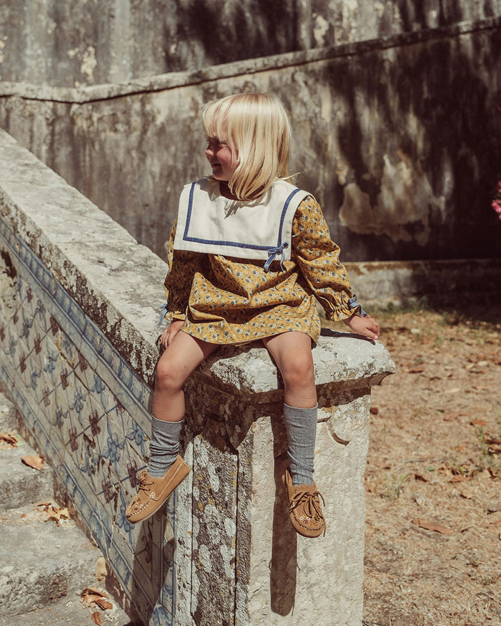 VESTIDO DENIM ALINA FLOWERS MUSTARD PETIT