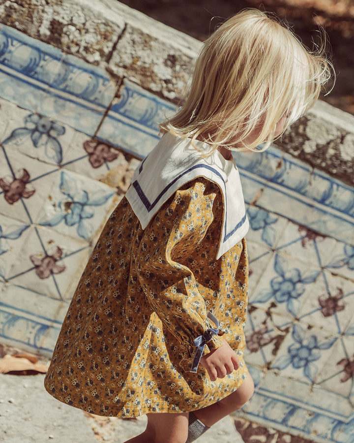VESTIDO DENIM ALINA FLOWERS MUSTARD PETIT
