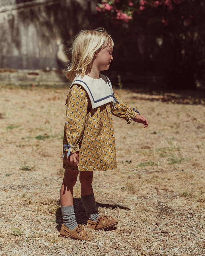 VESTIDO DENIM ALINA FLOWERS MUSTARD PETIT