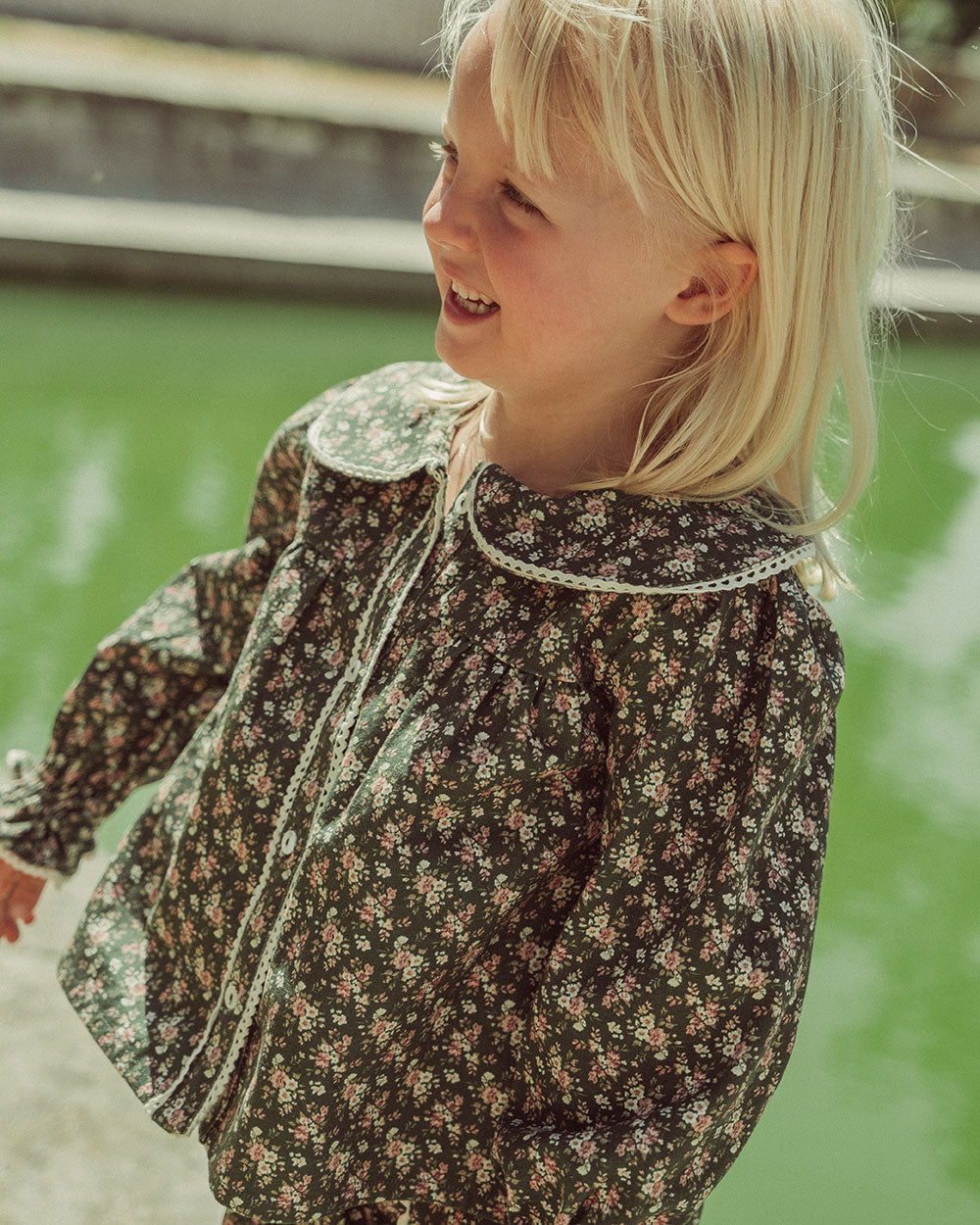 CHAQUETITA DENIM POMPON FLOWERS GREEN PETIT