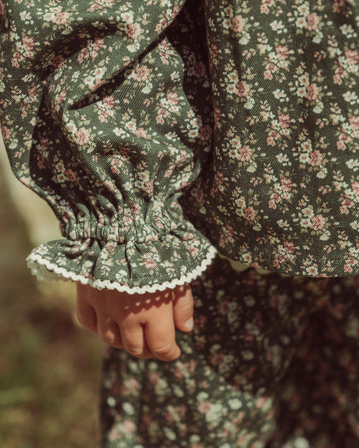 CHAQUETITA DENIM POMPON FLOWERS GREEN PETIT