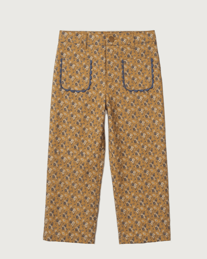 PANTALON NENA DENIM FLOWERS MUSTARD PETIT